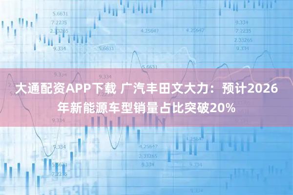 大通配资APP下载 广汽丰田文大力：预计2026年新能源车型销量占比突破20%