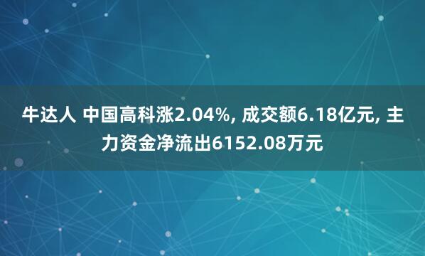 牛达人 中国高科涨2.04%, 成交额6.18亿元, 主力资金净流出6152.08万元